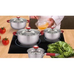 Juego de Ollas, Batería de cocina de acero inoxidable, 8 piezas, Tapas de Vidrio Templado con Seguridad